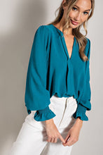 Teal V-Neck Long Sleeve Top