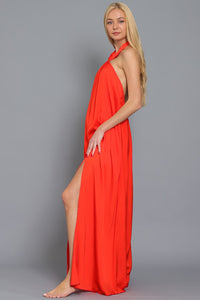 Halter And Cf Neck Trim Detail Backless Maxi Dress