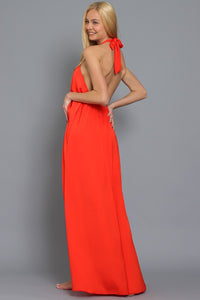 Halter And Cf Neck Trim Detail Backless Maxi Dress