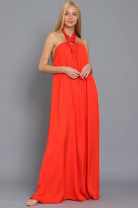Halter And Cf Neck Trim Detail Backless Maxi Dress