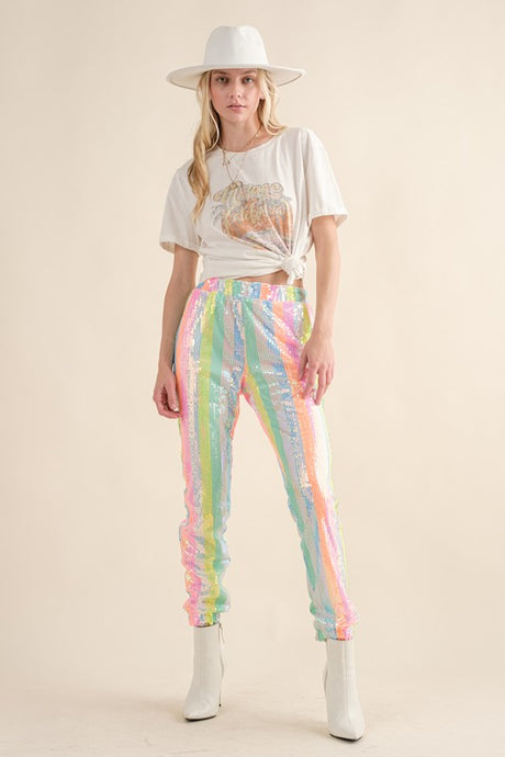 Rainbow Sequin Jogger Pants