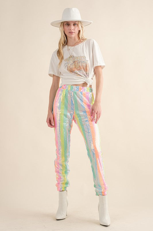 Rainbow Sequin Jogger Pants