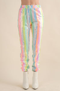 Rainbow Sequin Jogger Pants