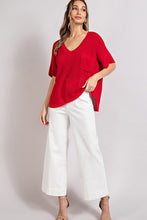 Currant V-Neck Ribbed Short Sleeve Top