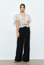 White Sheer Floral Stripe Print Ruffle Blouse