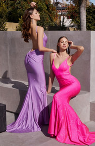 Lavender Glitter Stretch Satin Sexy Dress