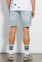 Light Stone Tint Pen & Brush Art Dept. Multi Patch Denim Shorts