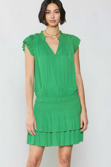 Spring Green Mini Dress With Pleated Skirt