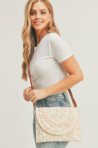 Ivory Straw Envelope Wristlet Clutch / Crossbody Bag