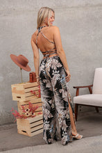 Black Combo Vacay Floral Print Jumpsuit with Back Crisscross