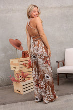 Brown/Multi Vacay Floral Print Jumpsuit with Back Crisscross