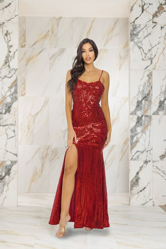 Dark Red Sleeveless Maxi Dress Featuring Right Leg Slit Aquarius Brand Dark Red Sleeveless Maxi Dress Featuring Right Leg Slit Aquarius Brand