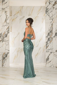 Sage Sleeveless Maxi Dress Featuring Right Leg Slit