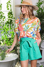 Orange Multi Tropical Print Seersucker Woven Top
