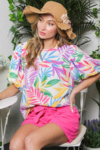 Pink Multi Tropical Print Seersucker Woven Top