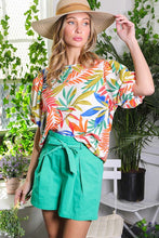 Orange Multi Tropical Print Seersucker Woven Top