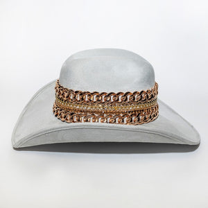 Light Grey Frankie Chain Western Hat Handemade