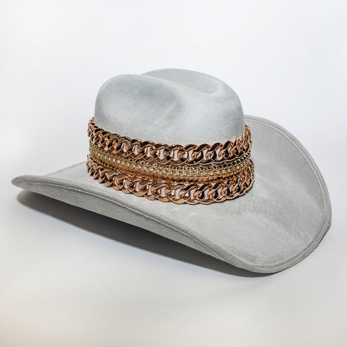 Light Grey Frankie Chain Western Hat Handemade