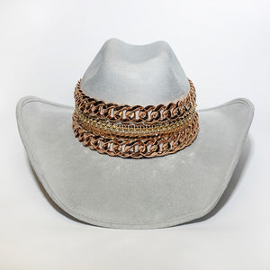 Light Grey Frankie Chain Western Hat Handemade