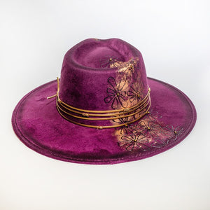 Fuchsia Scarlet Gold Painted Western Hat Handmade