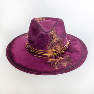 Fuchsia Scarlet Gold Painted Western Hat Handmade