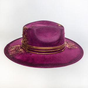 Fuchsia Scarlet Gold Painted Western Hat Handmade