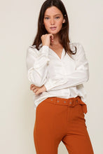 Ivory Satin Collared Button Down Blouse