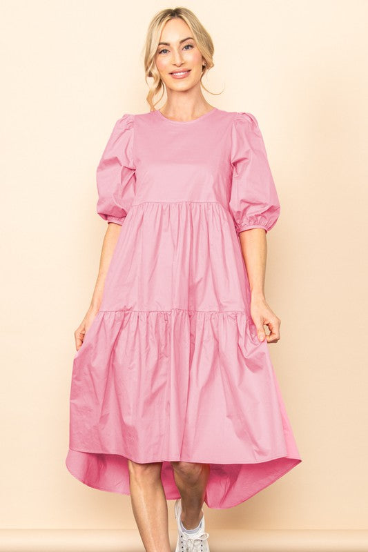 Blush Poplin Tiered Midi Dress