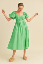 Apple Green Puff Sleeve Midi Dress