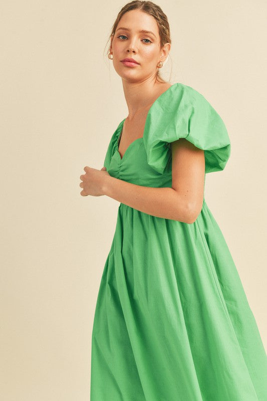 Apple Green Puff Sleeve Midi Dress Aquarius Brand Apple Green Puff Sleeve Midi Dress Aquarius Brand