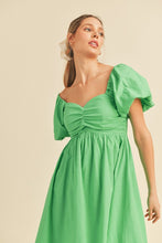 Apple Green Puff Sleeve Midi Dress