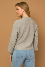 H-Grey Turtleneck Long Puff Sleeve Knit Sweater