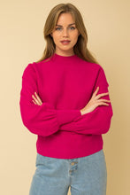 Fuchsia Turtleneck Long Puff Sleeve Knit Sweater