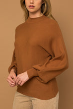 Camel Turtleneck Long Puff Sleeve Knit Sweater