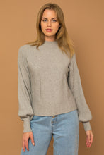 H-Grey Turtleneck Long Puff Sleeve Knit Sweater