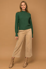 Green Turtleneck Long Puff Sleeve Knit Sweater