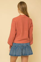 Mauve Turtleneck Long Puff Sleeve Knit Sweater