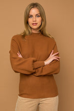 Camel Turtleneck Long Puff Sleeve Knit Sweater