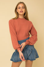 Mauve Turtleneck Long Puff Sleeve Knit Sweater
