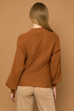 Camel Turtleneck Long Puff Sleeve Knit Sweater