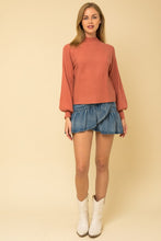 Mauve Turtleneck Long Puff Sleeve Knit Sweater