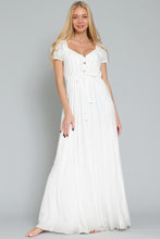 White Off Shoulder Short Sleeve Tie Front Waisted Maxi