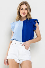 Lt Blue/Blue Game Day Ruffle Sleeveless Woven Blouse Top