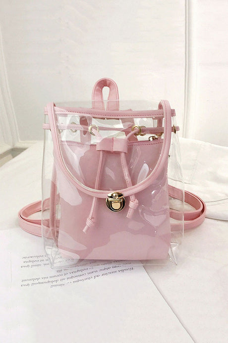 Pink Solid Color Edge Clear Mini Backpack
