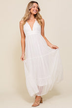 Off White Boho Halter Tiered Lace Maxi Lined Dress