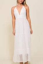 Off White Boho Halter Tiered Lace Maxi Lined Dress