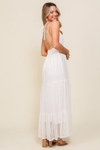 Off White Boho Halter Tiered Lace Maxi Lined Dress