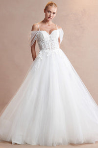 Off White Off Shoulder Sweetheart Illusion Top Wedding Gown