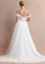 Off White Off Shoulder Sweetheart Illusion Top Wedding Gown