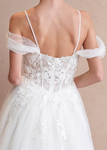 Off White Off Shoulder Sweetheart Illusion Top Wedding Gown